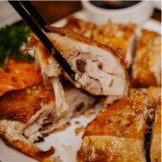 Crispy Skin Chicken with Black Vinegar and Garlic Sauce